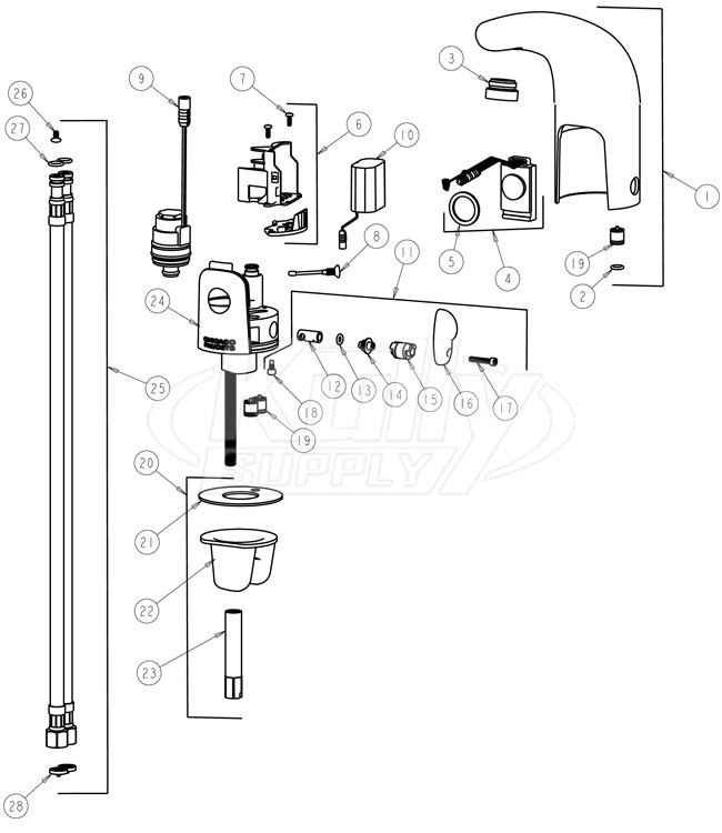 Chicago 116.121.21.1 Hytronic Traditional Sensor Faucet Parts Breakdown