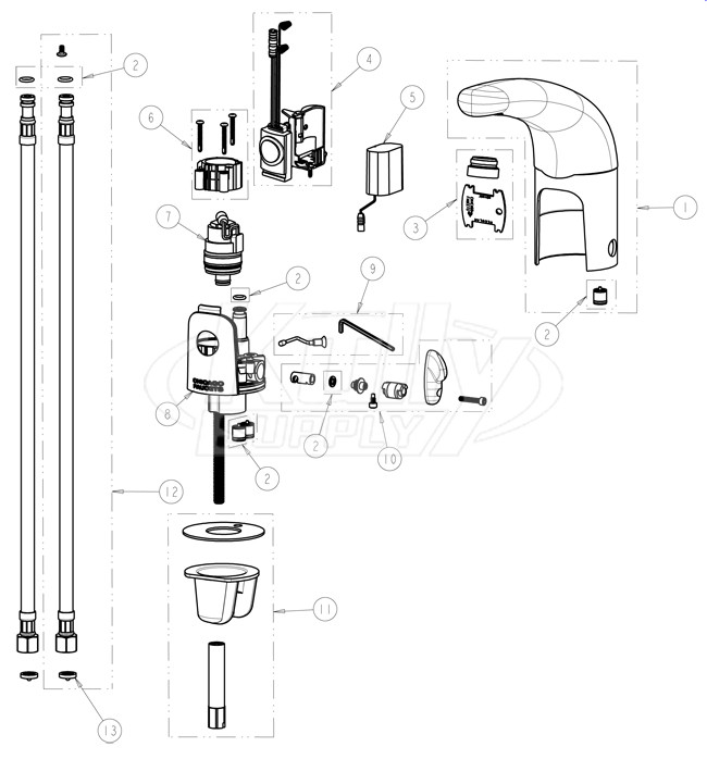 Chicago 116.121.AB.1 Hytronic Traditional Sensor Faucet Parts Breakdown