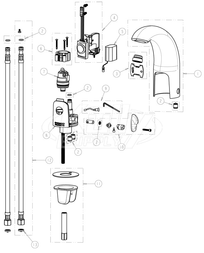 Chicago 116.122.AB.1 Hytronic Contemporary Sensor Faucet Parts Breakdown