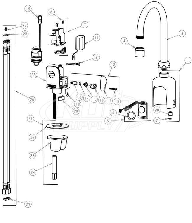 Chicago 116.123.21.1 Hytronic Gooseneck Sensor Faucet Parts Breakdown