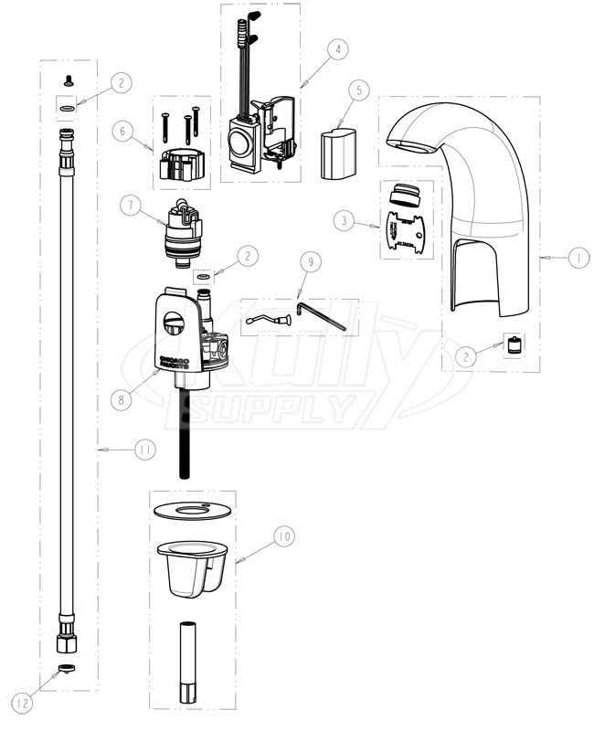 Chicago 116.202.AB.1 Hytronic Contemporary Sensor Faucet Parts Breakdown