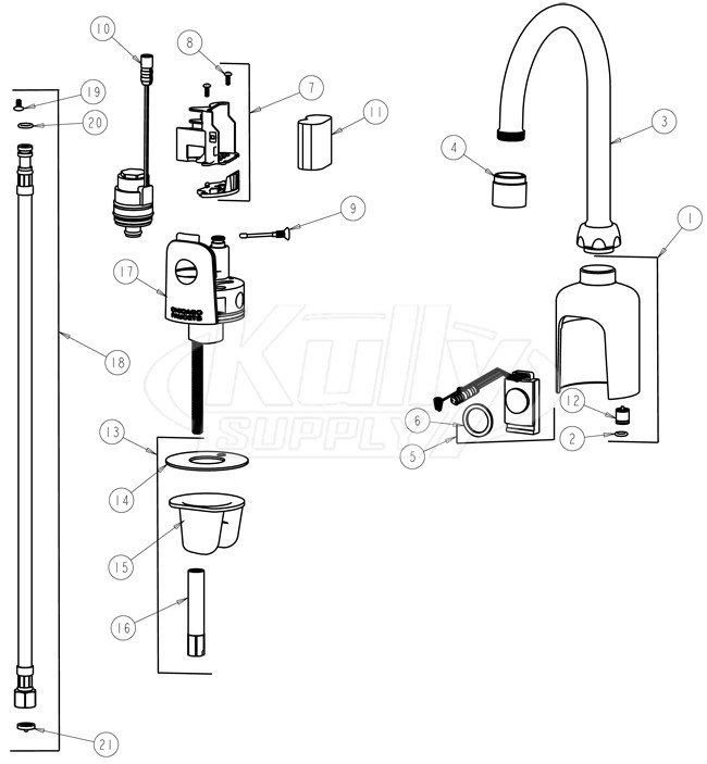 Chicago 116.203.21.1 Hytronic Gooseneck Sensor Faucet Parts Breakdown