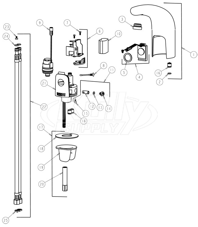 Chicago 116.211.21.1 Hytronic Traditional Sensor Faucet Parts Breakdown