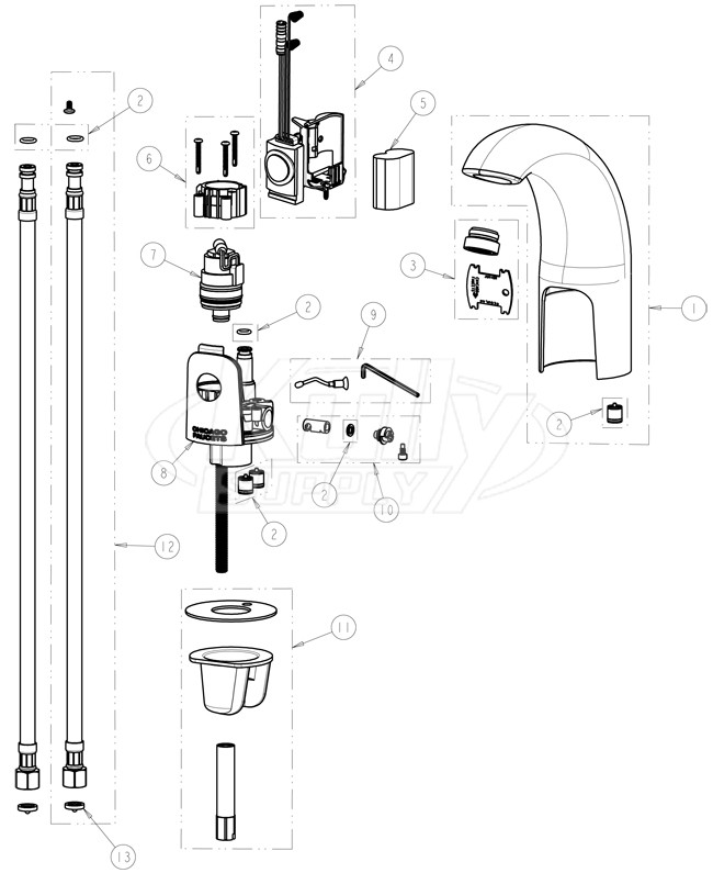 Chicago 116.212.AB.1 Hytronic Contemporary Sensor Faucet Parts Breakdown