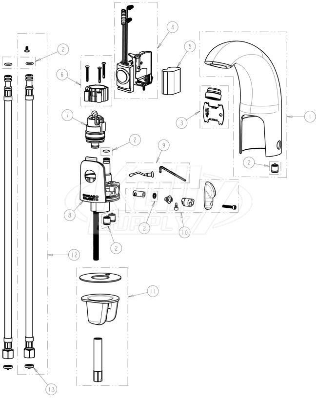 Chicago 116.222.AB.1 Hytronic Contemporary Sensor Faucet Parts Breakdown