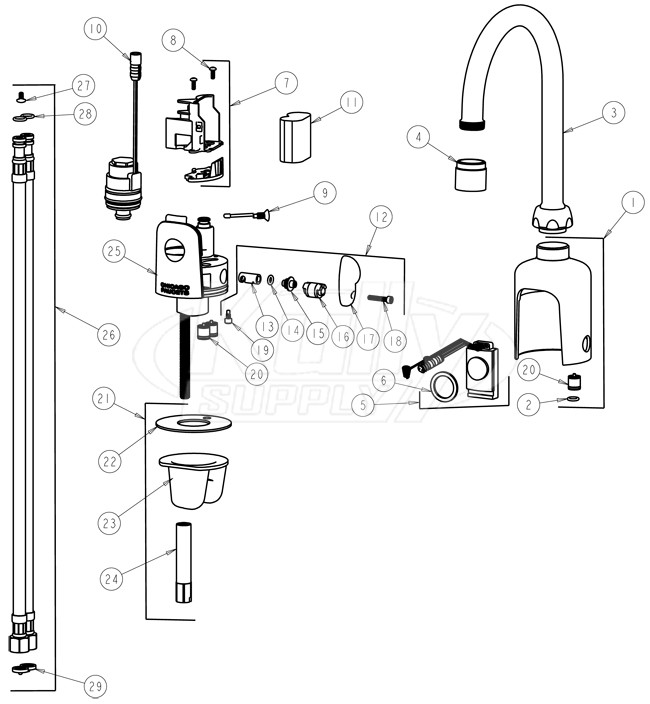 Chicago 116.223.21.1 Hytronic Gooseneck Sensor Faucet Parts Breakdown