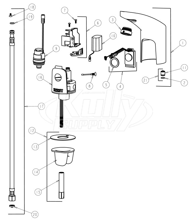 Chicago 116.305.21.1 Hytronic Electronic Faucet Parts Breakdown