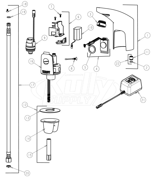 Chicago 116.306.21.1 Hytronic Electronic Faucet Parts Breakdown