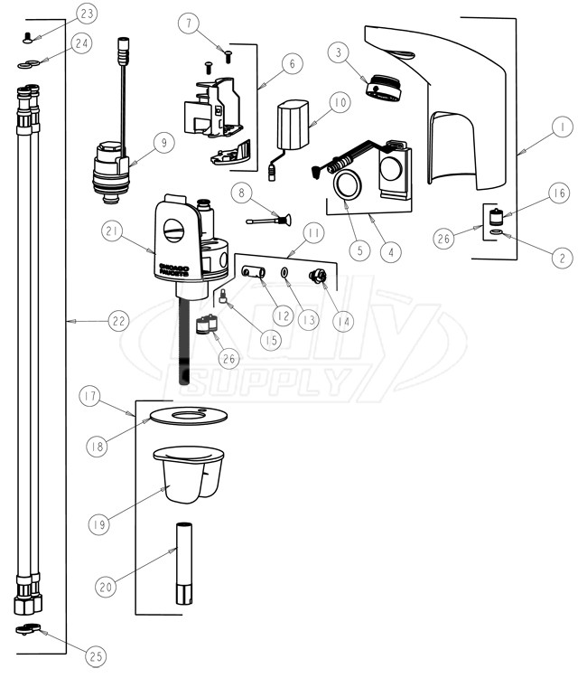 Chicago 116.315.21.1 Hytronic Electronic Faucet Parts Breakdown