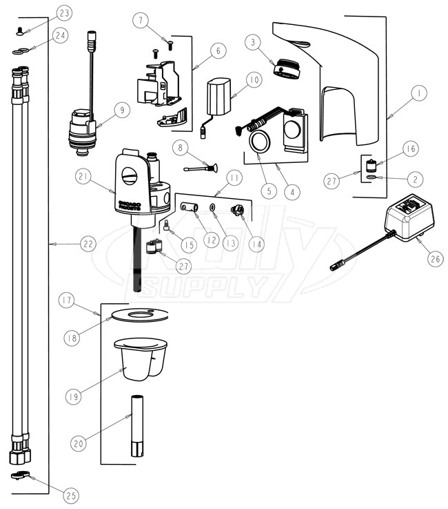 Chicago 116.316.21.1 Hytronic Electronic Faucet Parts Breakdown