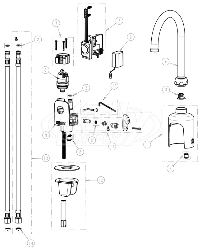 Chicago 116.429.AB.1 Hytronic Gooseneck Sensor Faucet Parts Breakdown