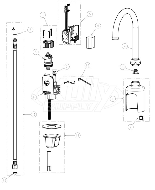 Chicago 116.430.AB.1 Hytronic Gooseneck Sensor Faucet Parts Breakdown