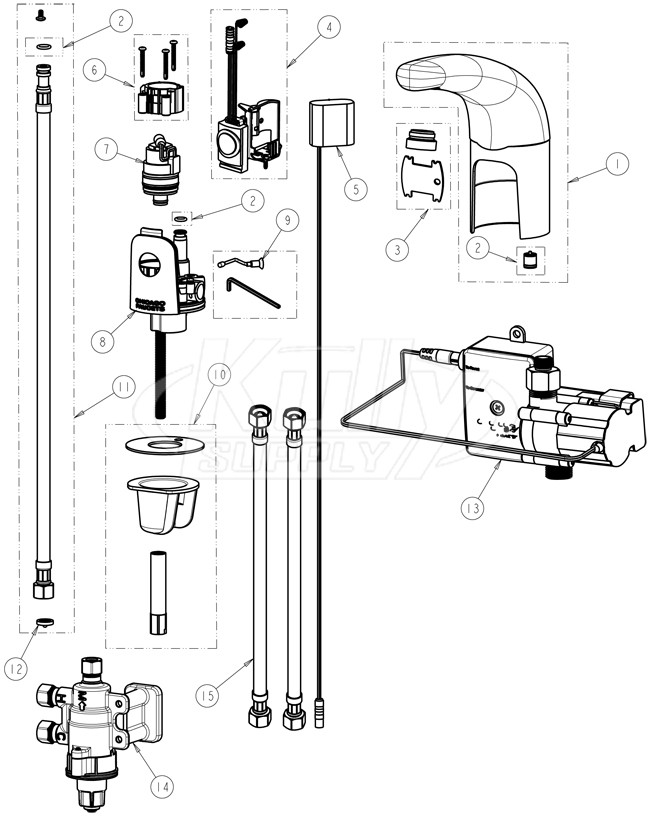 Chicago 116.921.AB.1 Hytronic Traditional Sensor Faucet Parts Breakdown