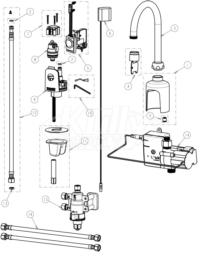 Chicago 116.923.AB.1 Hytronic Gooseneck Sensor Faucet Parts Breakdown