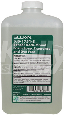 Sloan SJS-1751-3 Fragrance Free Foaming Soap Green Seal 1000 mL