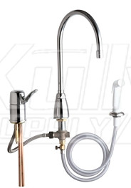 Chicago 2304-E35ABCP Single Lever Hot and Cold Water Mixing Sink Faucet with Side Spray