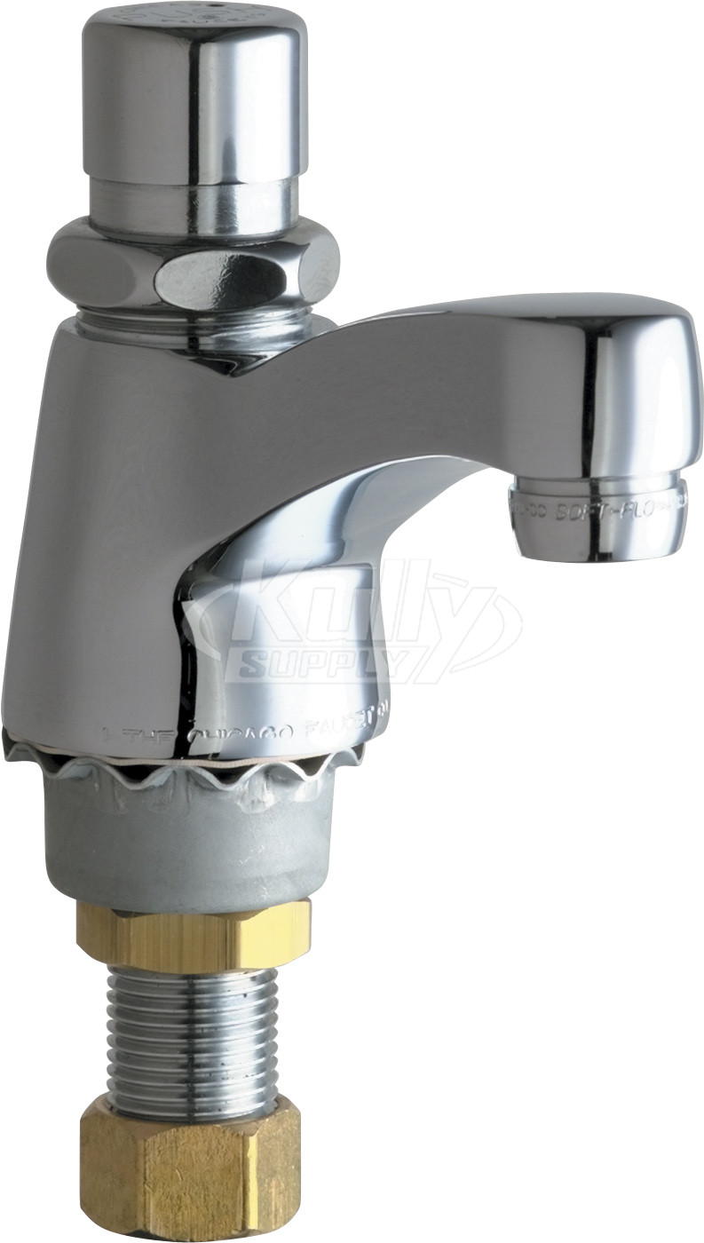 Chicago 333-SLOE12PSHABCP Single Supply Metering Sink Faucet