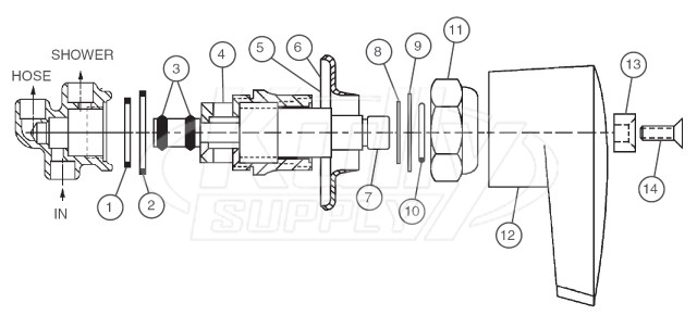 Bradley Diverter Shower Valve For Econo-Walls and Column Showers Parts Breakdown