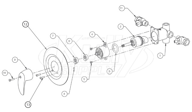 Bradley Equa-Flo Pressure Balancing Shower Valve Individual, Econo-Wall, & Panelon Breakdown August 2004 to Present Parts Breakdown