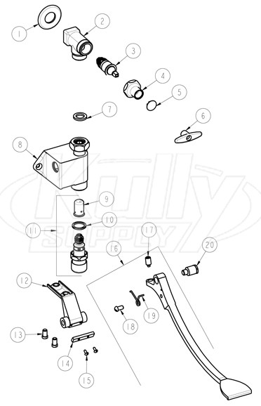 Chicago 806-CP Series Foot Valve Parts Breakdown