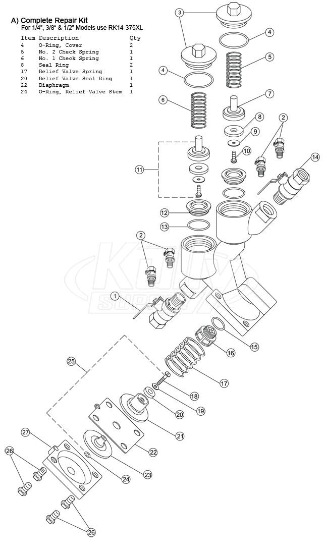 Wilkins 975XL - 1/4", 3/8" & 1/2" Models Parts Breakdown