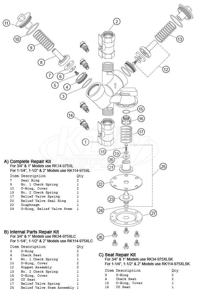 Wilkins 975XL - 3/4" - 2" Models Parts Breakdown