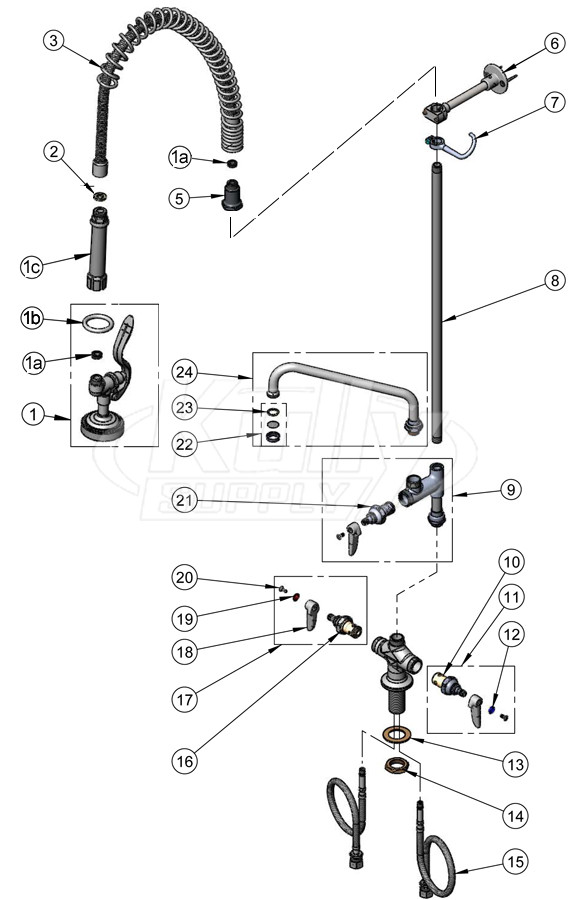 T&S Brass B-0113-ADF-B Series Pre-Rinse Parts Breakdown