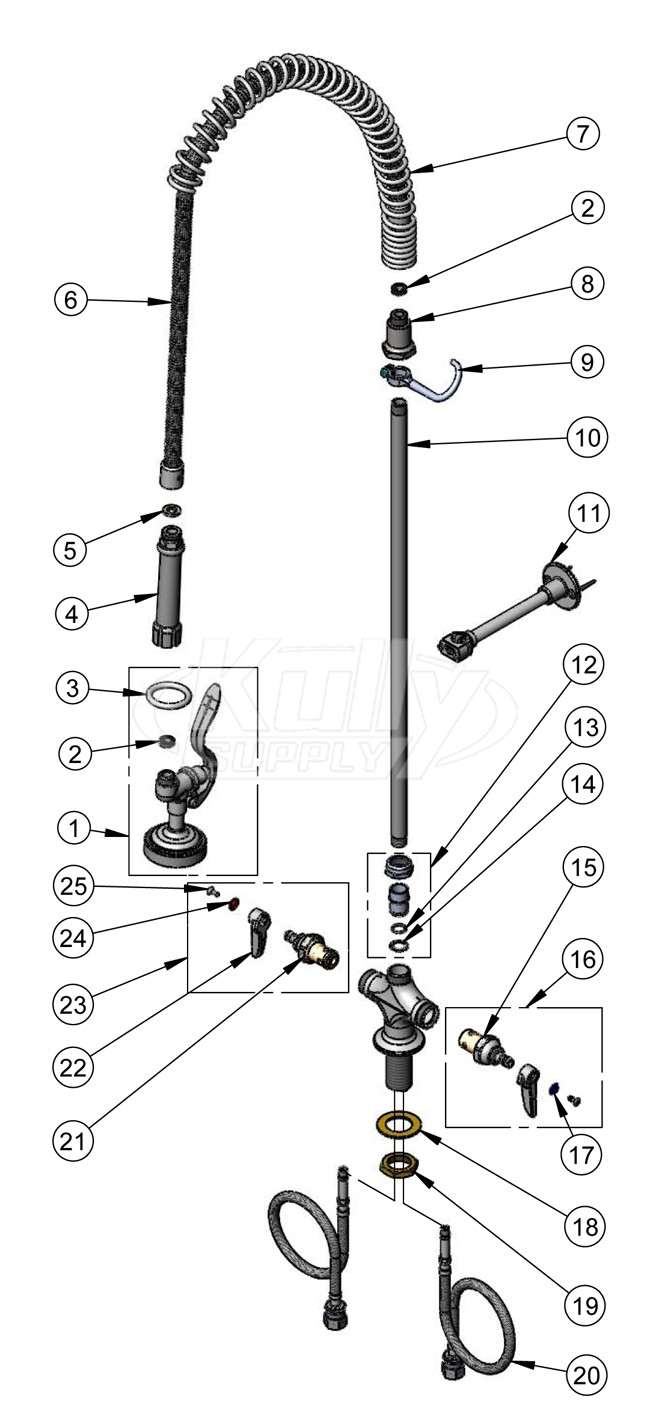 T&S Brass B-0113-B Series Pre-Rinse Parts Breakdown