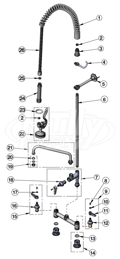 T&S Brass B-0123-ADF-B Series Pre-Rinse Parts Breakdown