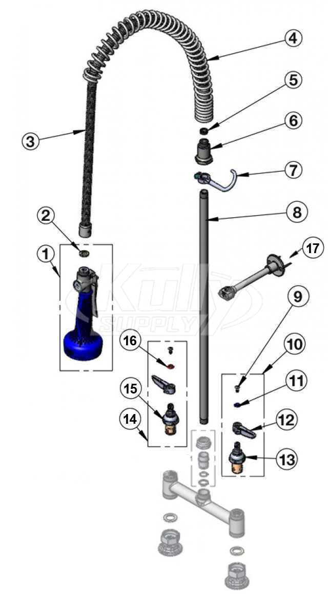 T&S Brass Spring Hose JeTSpray Pre-Rinse Parts Breakdown