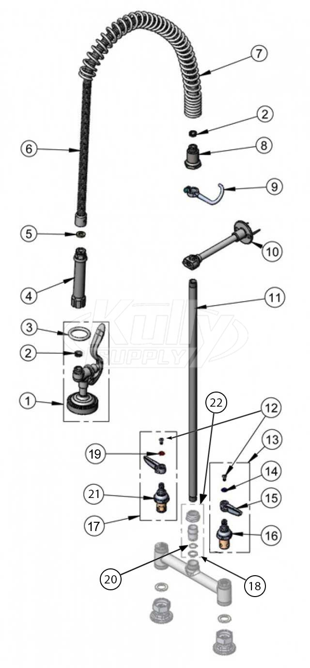 T&S Brass Spring Hose Pre-Rinse Parts Breakdown