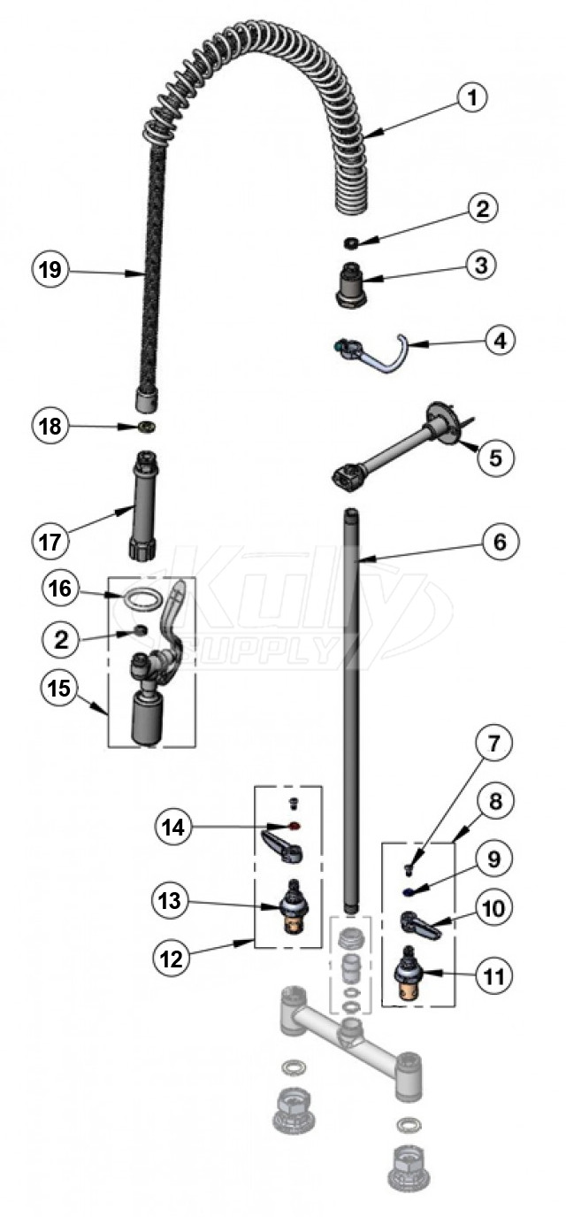 T&S Brass Spring-Hose Low-Flow Pre-Rinse Parts Breakdown