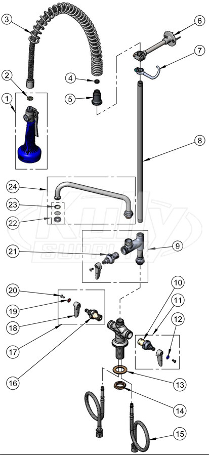 T&S Brass B-0113-A-08 Series Pre-Rinse Parts Breakdown