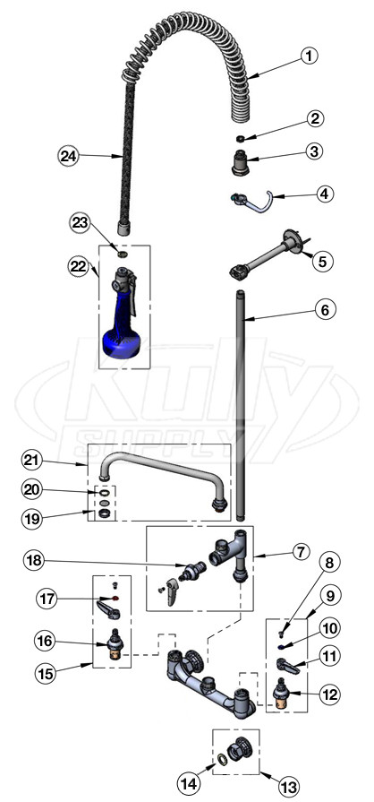 T&S Brass B-0133-A-B08 Series Pre-Rinse Parts Breakdown