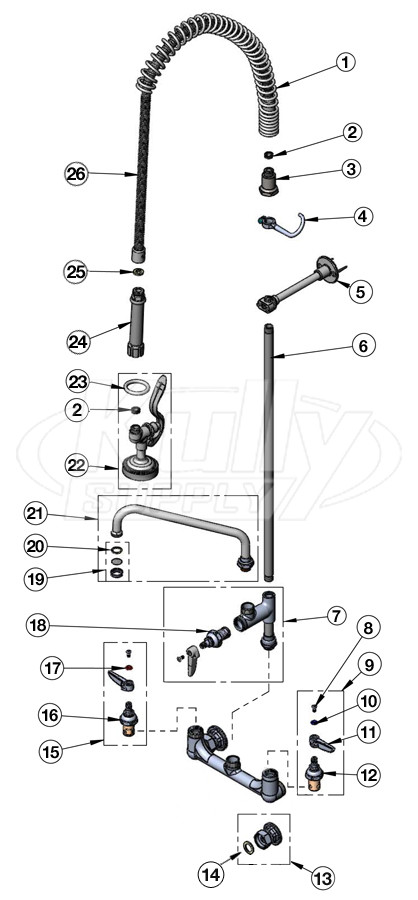 T&S Brass B-0133-ADF-B Series Pre-Rinse Parts Breakdown