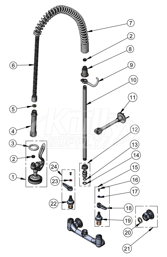 T&S Brass B-0133-B Series Pre-Rinse Units Parts Breakdown