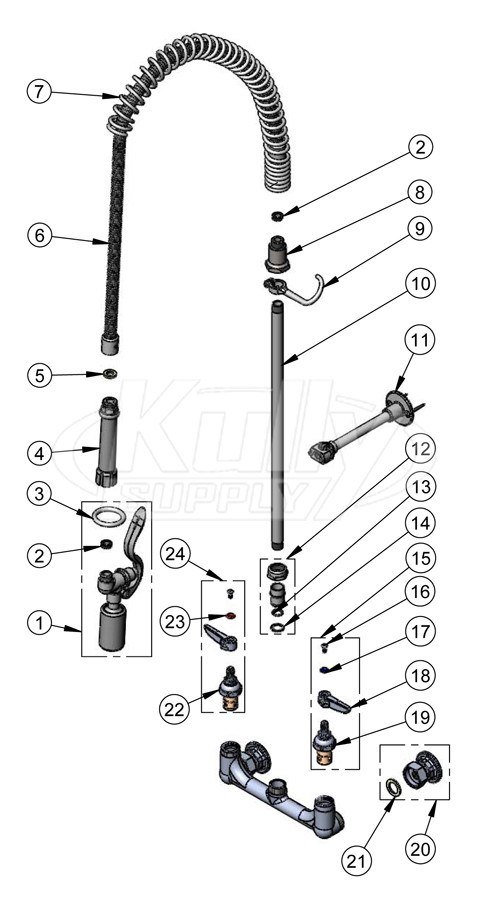 T&S Brass B-0133-BC Series Pre-Rinse Parts Breakdown