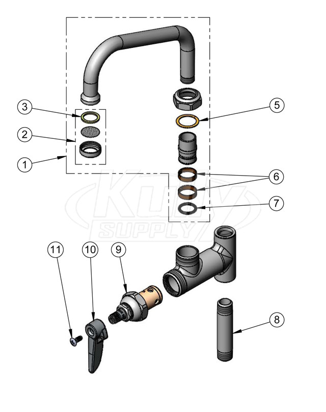 T&S Brass B-0155 6" Add-On Faucet Parts Breakdown