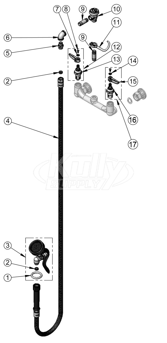 T&S Brass B-0167 Wall Mount Spray Hose Parts Breakdown