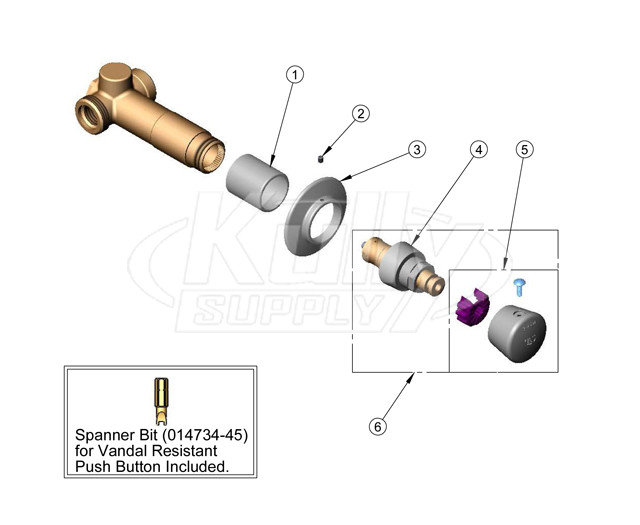 T&S Brass B-1029 Concealed Straight Slow Self-Closing Valve Parts Breakdown