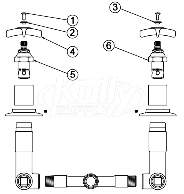 T&S Brass B-1035 Concealed By-Pass Mixing Valve  Parts Breakdown