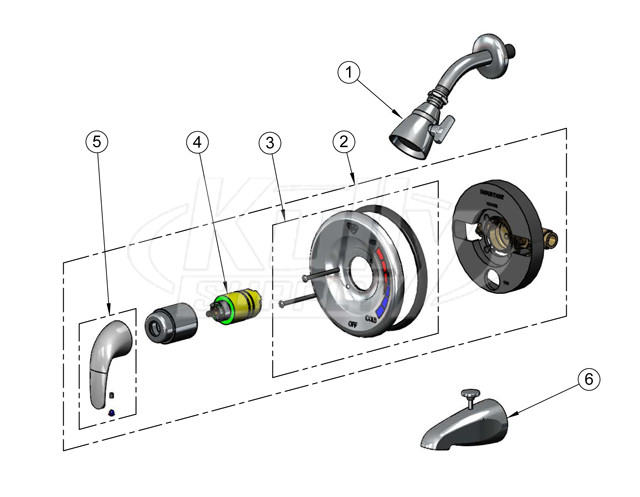 T&S Brass B-3200 Shower Valve Parts Breakdown