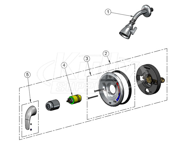 T&S Brass B-3201 Shower Valve Parts Breakdown