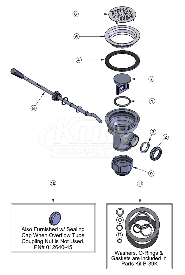 T&S Brass Twist Waste Less Overflow Parts Breakdown