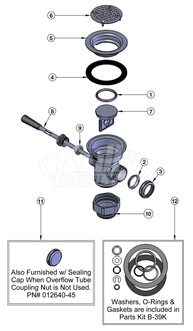 T&S Brass Lever Waste Less Overflow Parts Breakdown