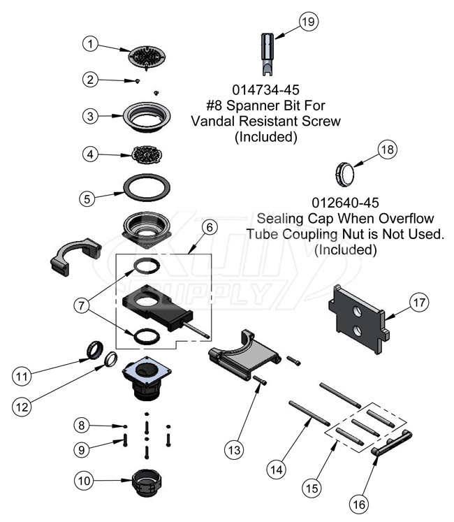 T&S Brass Modular Waste Less Overflow Parts Breakdown