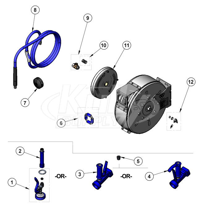 T&S Brass Hose Reel B-7122-C Series Parts Breakdown