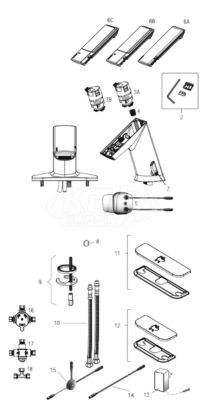 Sloan EFX-300, EFX-350, EFX-375, EFX-377 Series Infrared Sensor Faucet Parts Breakdown