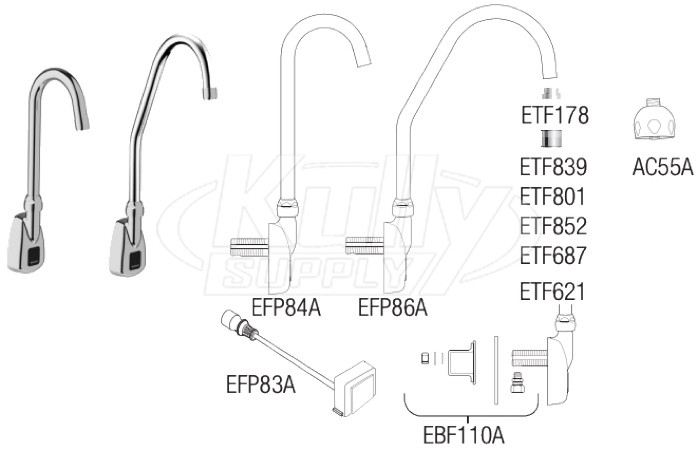 Sloan ETF-500 Hardwired Bluetooth Sensor Faucet Parts Breakdown (Post-2019)