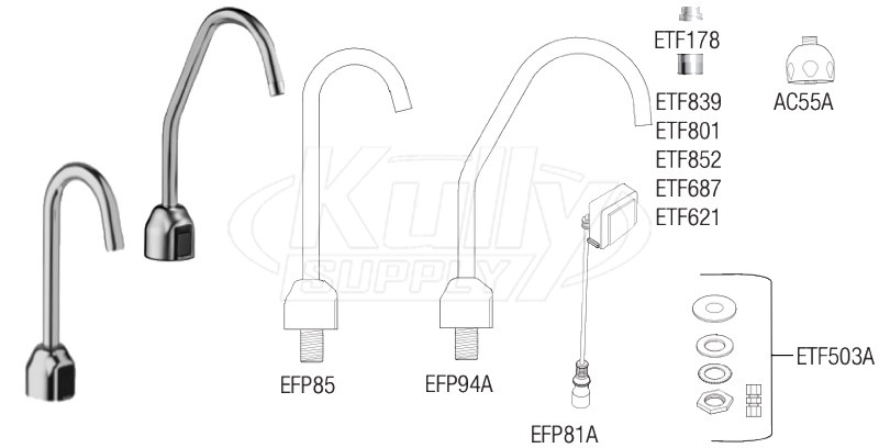 Sloan ETF-700 Hardwired Bluetooth Sensor Faucet Parts Breakdown (Post-2019)